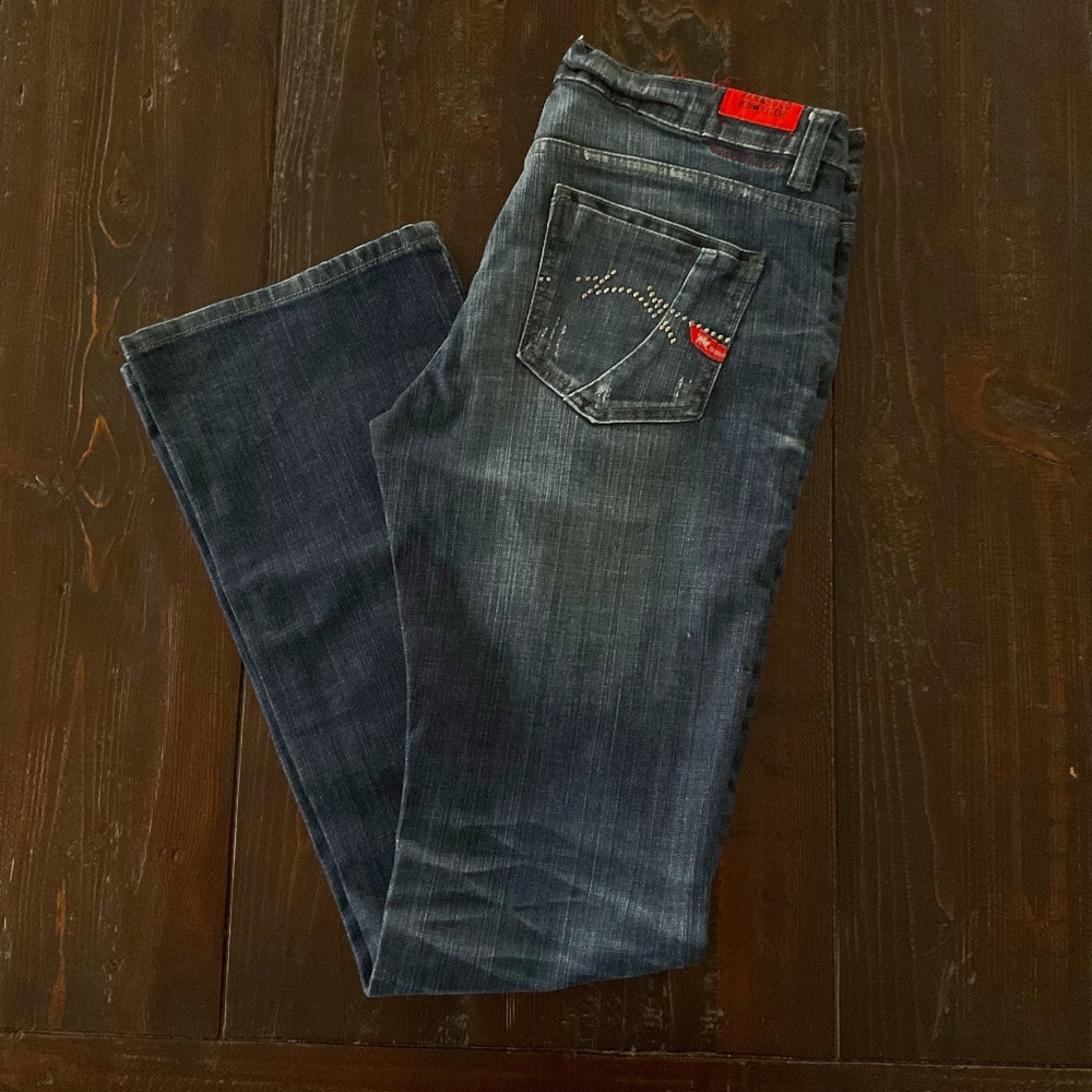 VINTAGE  ●  PARASUCO  ●  Rhinestone Flare Distressed Jeans  ●  Y2K